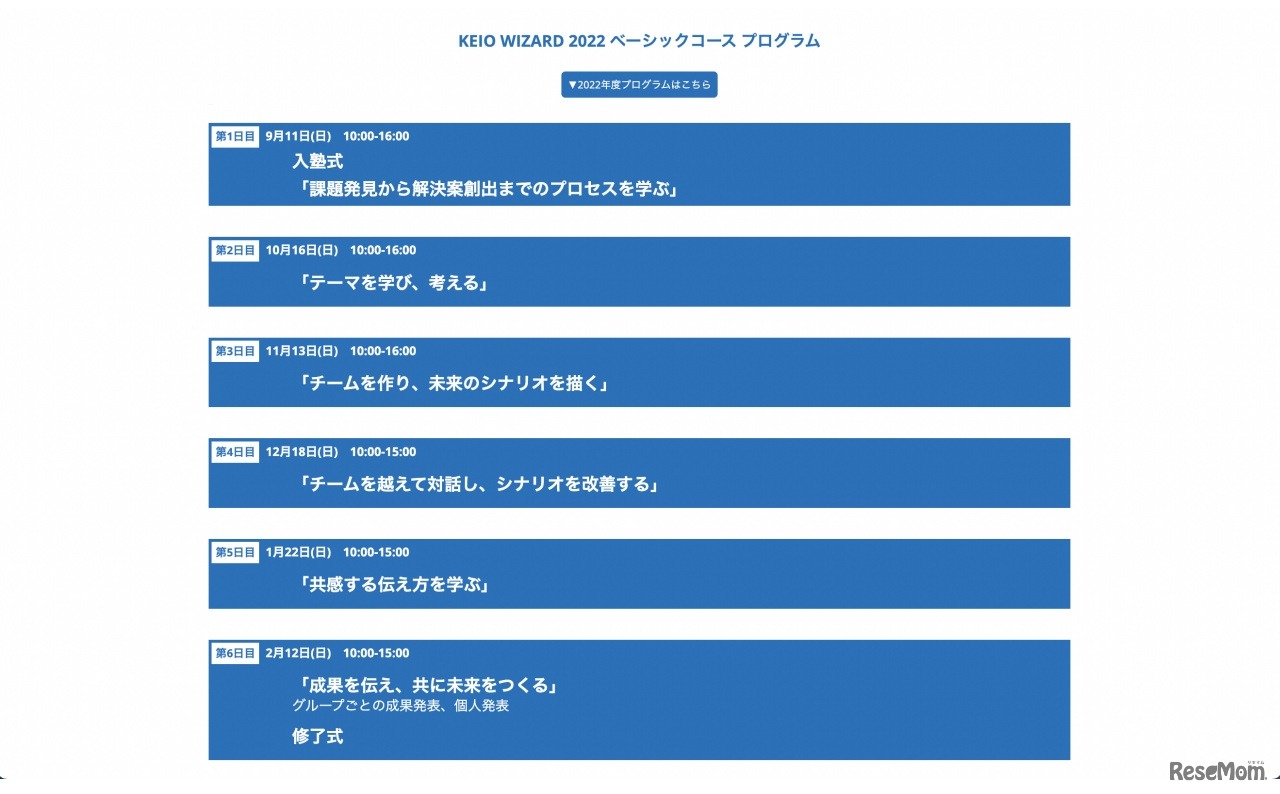 「KEIO WIZARD」2022ベーシックコース プログラム