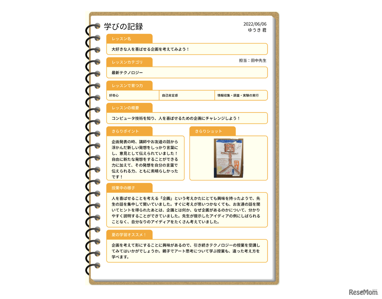 参加者に贈られるフィードバックレポート「学びの記録」（イメージ）