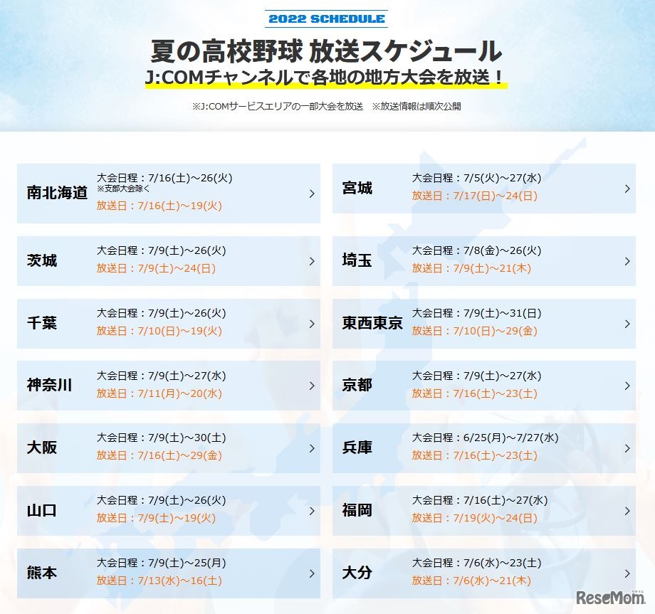 地方大会の放送スケジュール