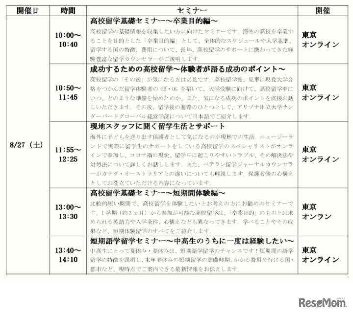 2023年に実現！中学・高校生のための留学フェア　タイムスケジュール