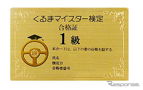 くるまマイスター検定 1級合格証