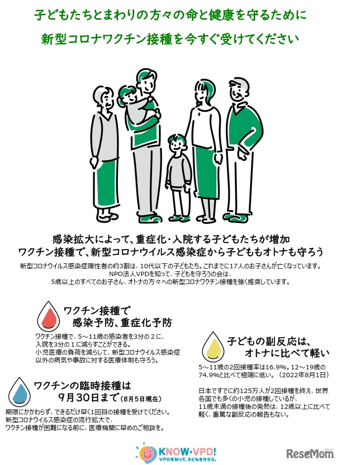 ポスター「子どもたちとまわりの方々の命と健康を守るために新型コロナワクチン接種を今すぐ受けてください」