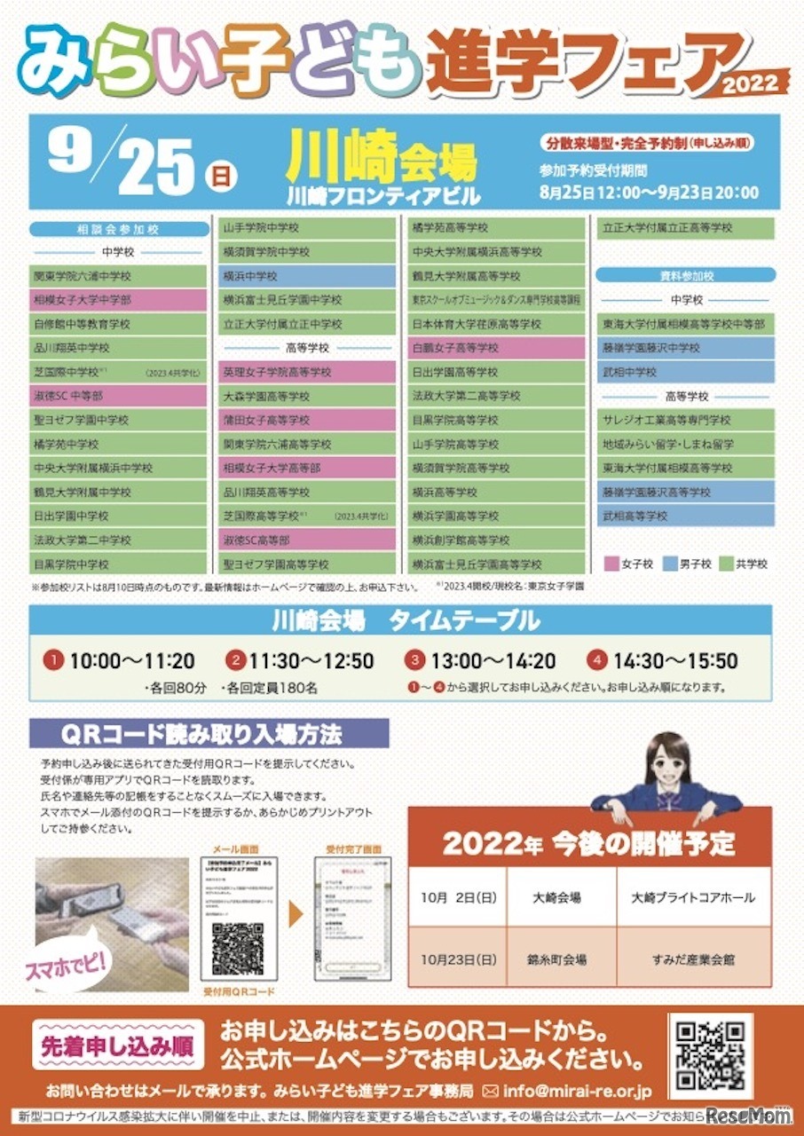 みらい子ども進学フェア2022 川崎会場 相談会参加校