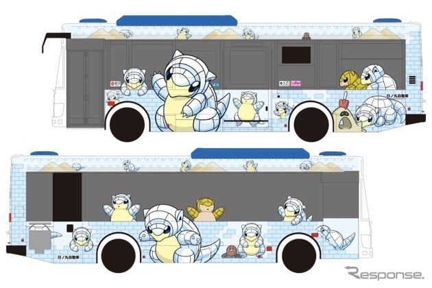 「アローラサンド」が描かれた日ノ丸自動車の車両　(c) 2022 Niantic, Inc. (c) 2022 Pokemon. (c) 1995-2022 Nintendo / Creatures Inc. / GAME FREAK inc. ポケモン・Pokemonは任天堂・クリーチャーズ・ゲームフリークの登録商標です。