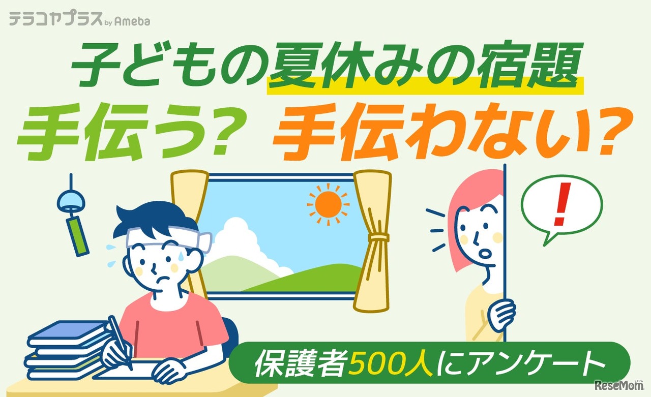 「テラコヤプラス　by Ameba」は、全国の保護者500名を対象に「小学生の夏休みの宿題」についてインターネット調査を実施。