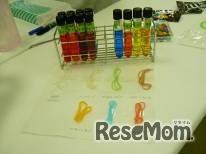 着色料を使った毛糸の染色の実験