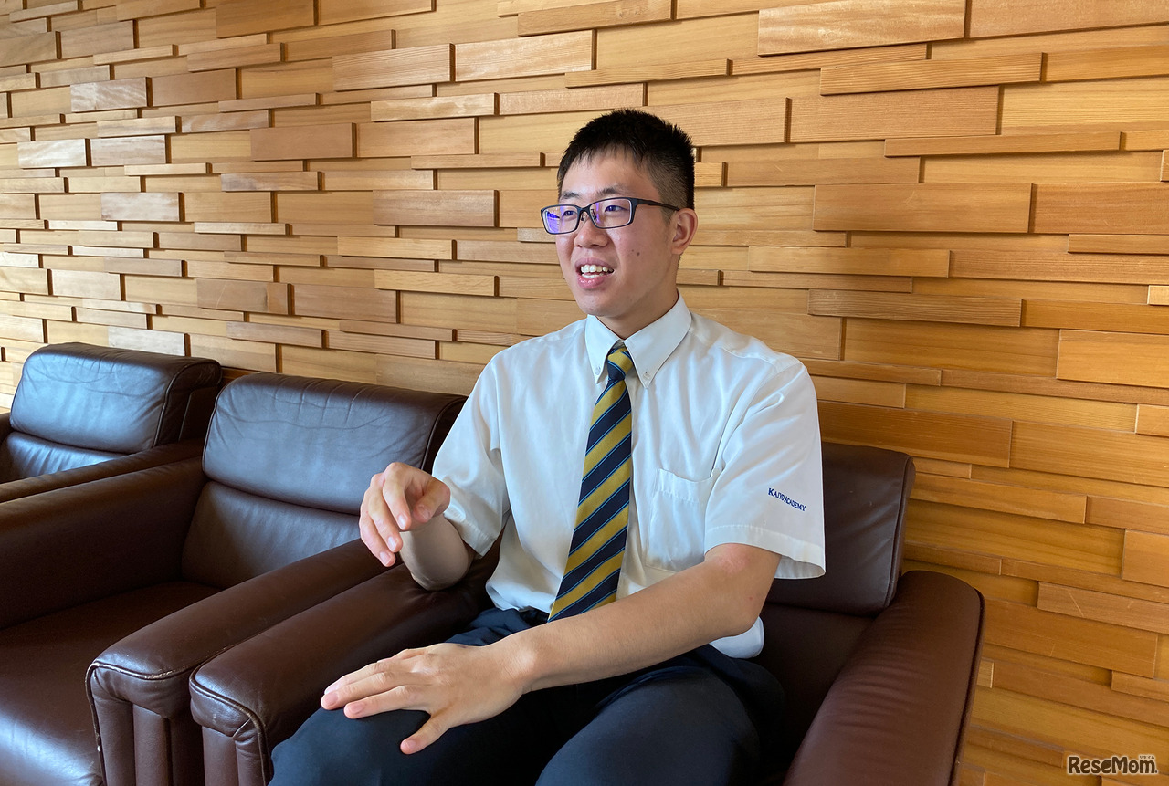 海陽学園 鴨志田大希さんはスチューデントリーダーとして生徒たちの手本となっている。スチューデントリーダーの証として特別カラーのネクタイが贈られる