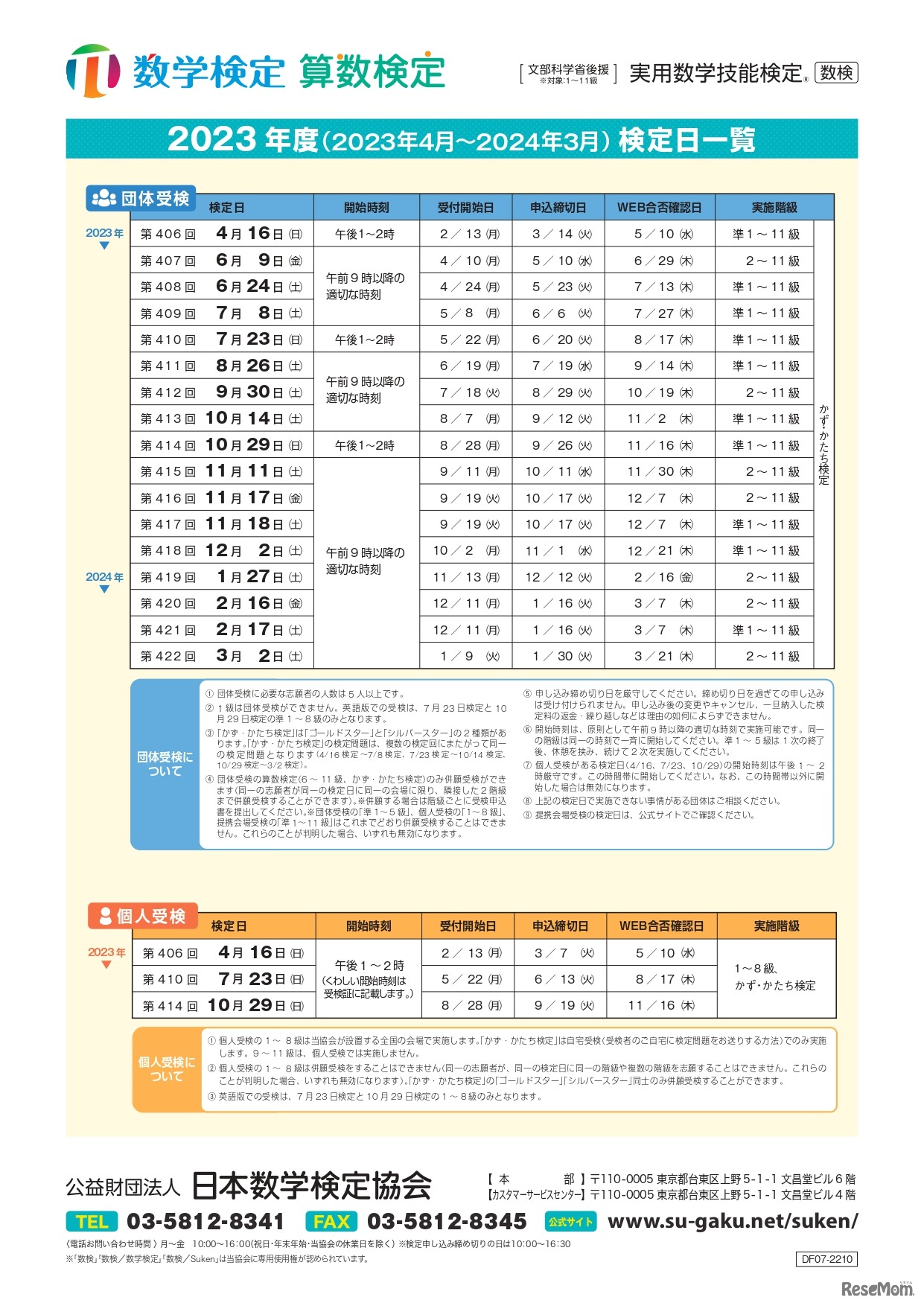 2023年度検定日一覧