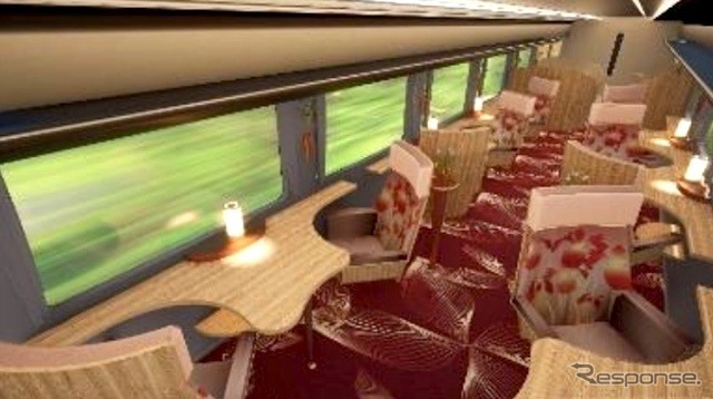 新観光列車の車内イメージ。窓に向かって配置される座席。