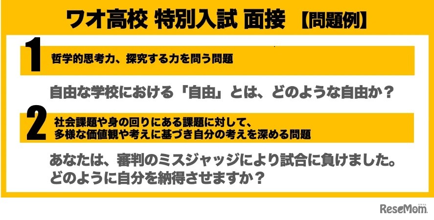ワオ高校特別入試面接、問題例