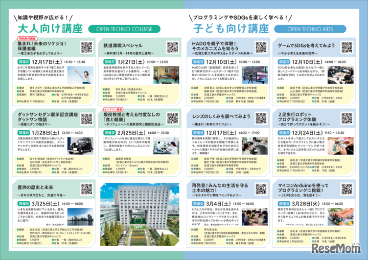 芝浦工業大学　公開講座（2022年度12月～3月）一覧