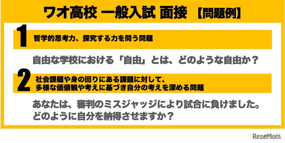 ワオ高校一般入試面接「問題例」