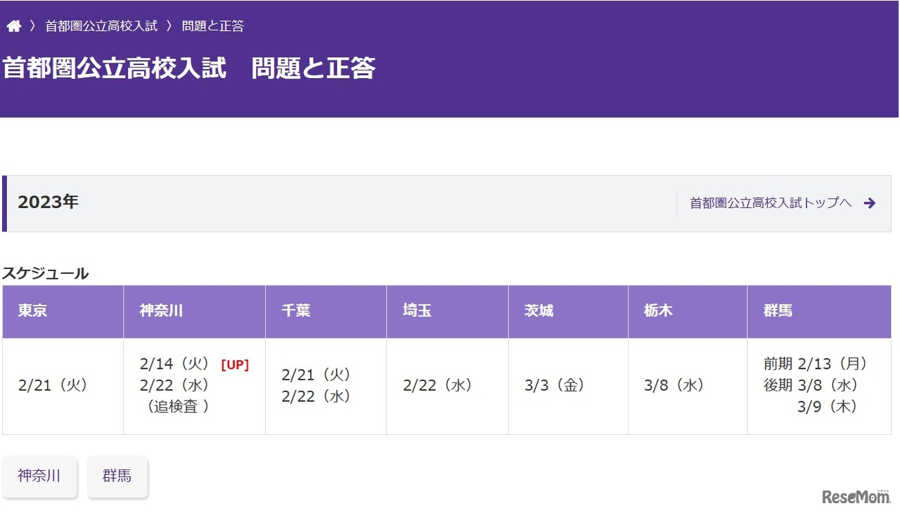 東京新聞の特設Webサイト「2023年首都圏公立高校入試」
