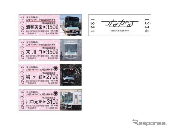 埼玉高速鉄道が発売する記念乗車券。3月18日始発から浦和美園・東川口・戸塚安行・新井宿・鳩ヶ谷・南鳩ヶ谷・川口元郷の各駅で発売する。
