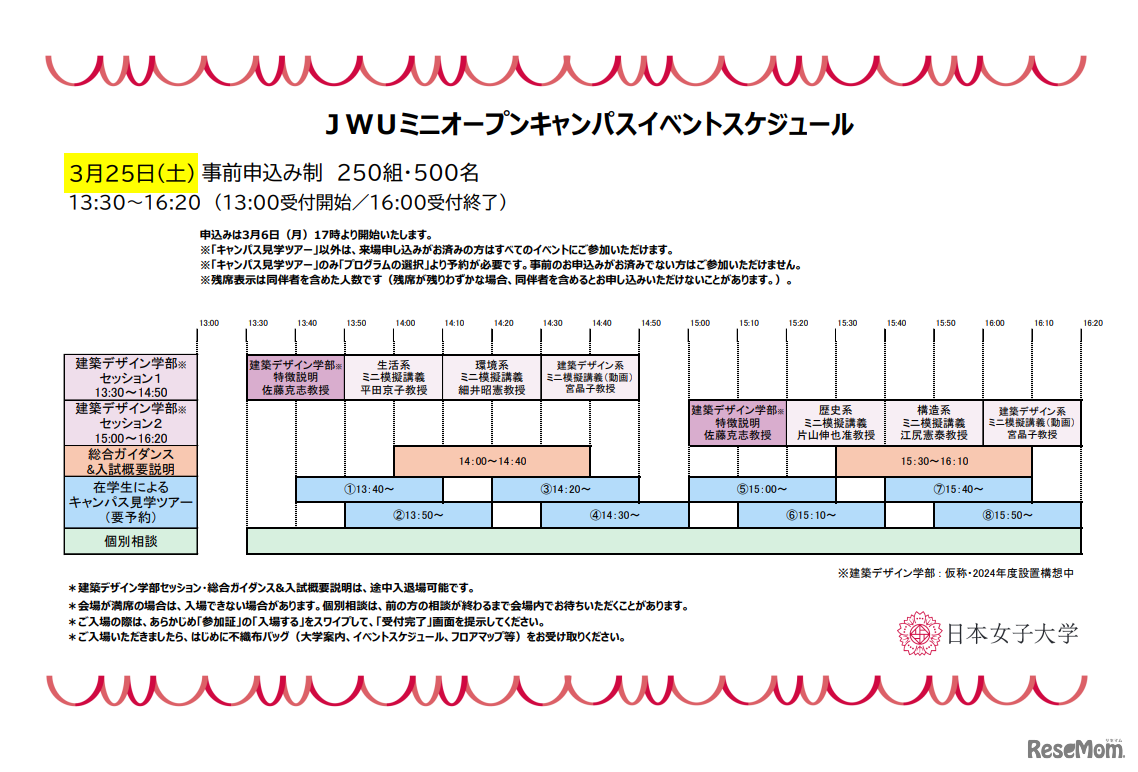 日本女子大学オープンキャンパスのスケジュール