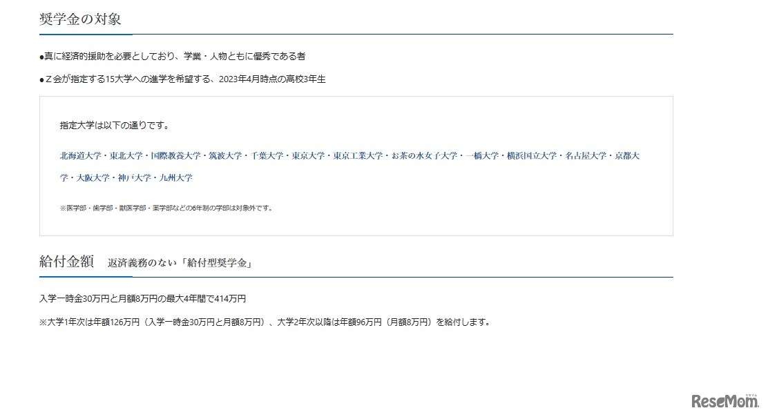 2024年度Ｚ会奨学生（給付型奨学金）募集