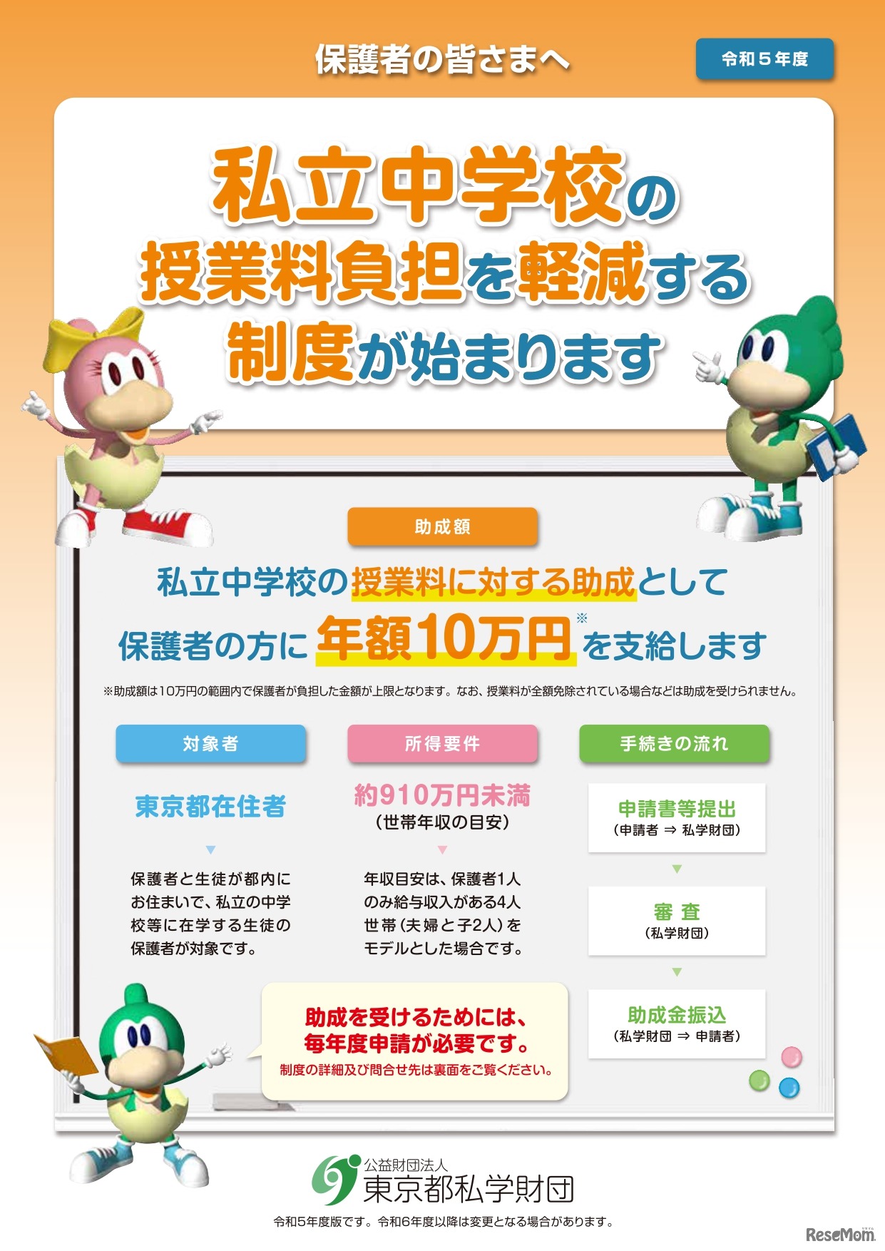 私立中学校等授業料軽減助成金