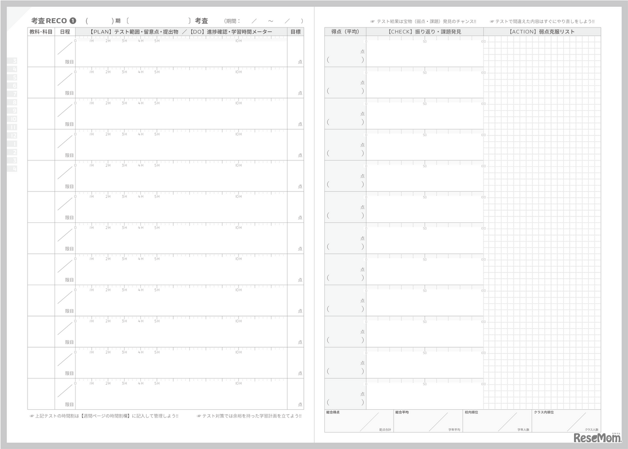 見開きレイアウト 考査レコ