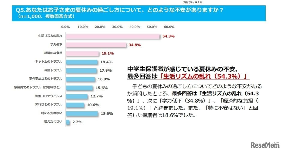 あなたはお子さまの夏休みの過ごし方について、どのような不安がありますか？
