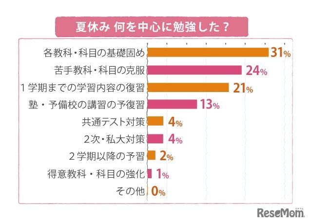 夏休みに何を中心に勉強したか