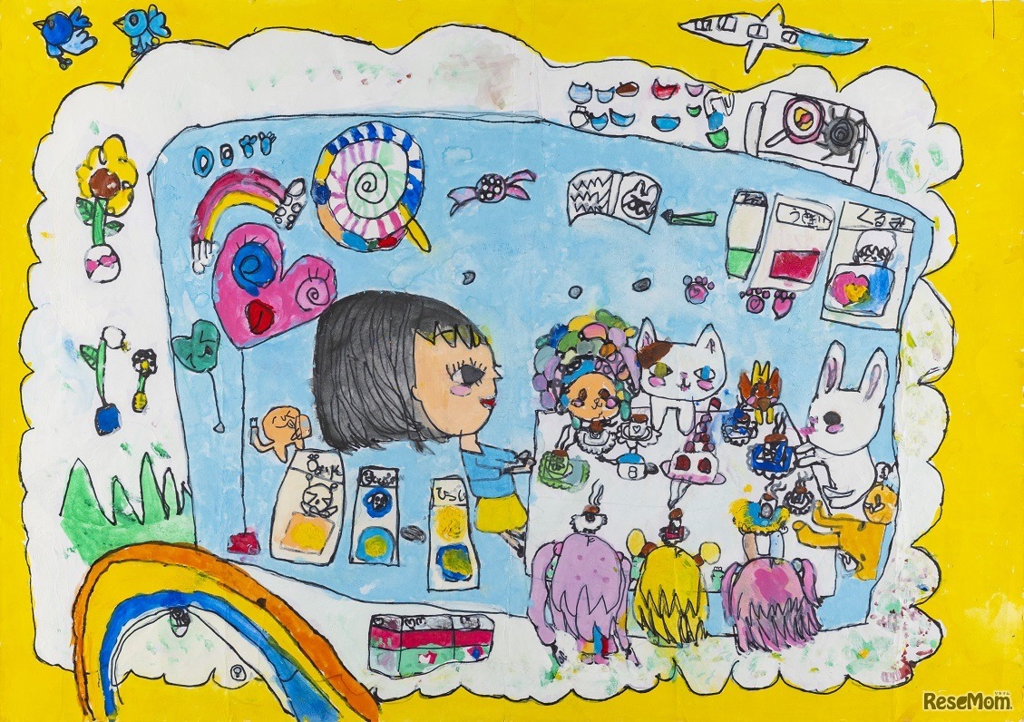 【第21回DMMゴールド】絵画部門小学校1～2年生の部　稲垣來桃さん「ねえねえ　きいてよ　お人形さん」