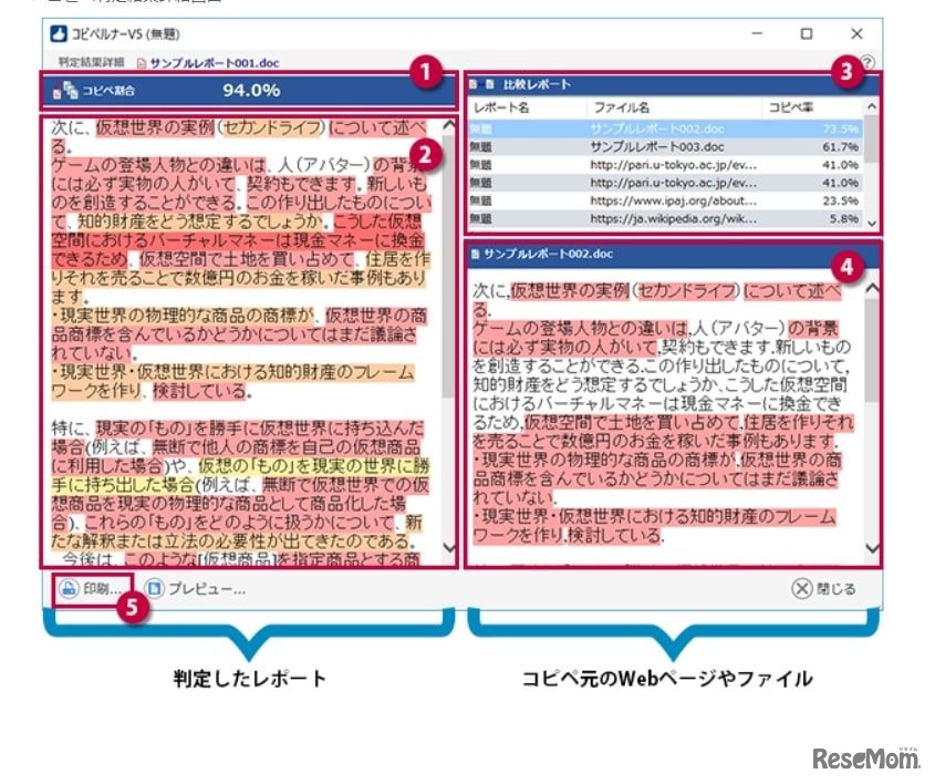 コピペルナー：コピペ判定結果詳細画面（イメージ）