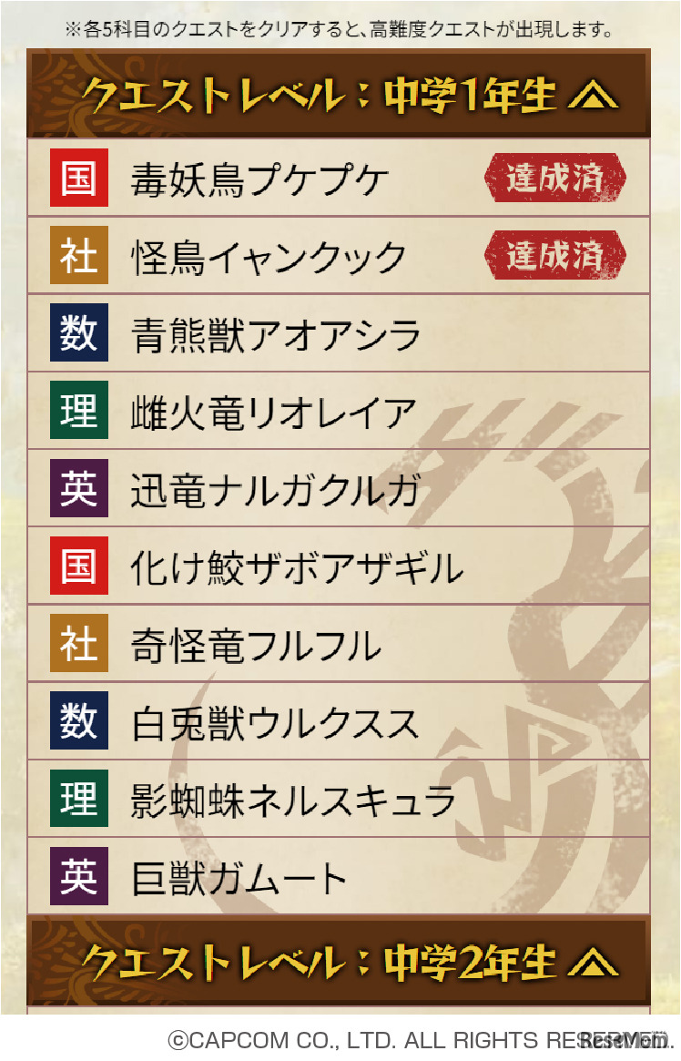 クエストボードで学年と教科を選ぶ