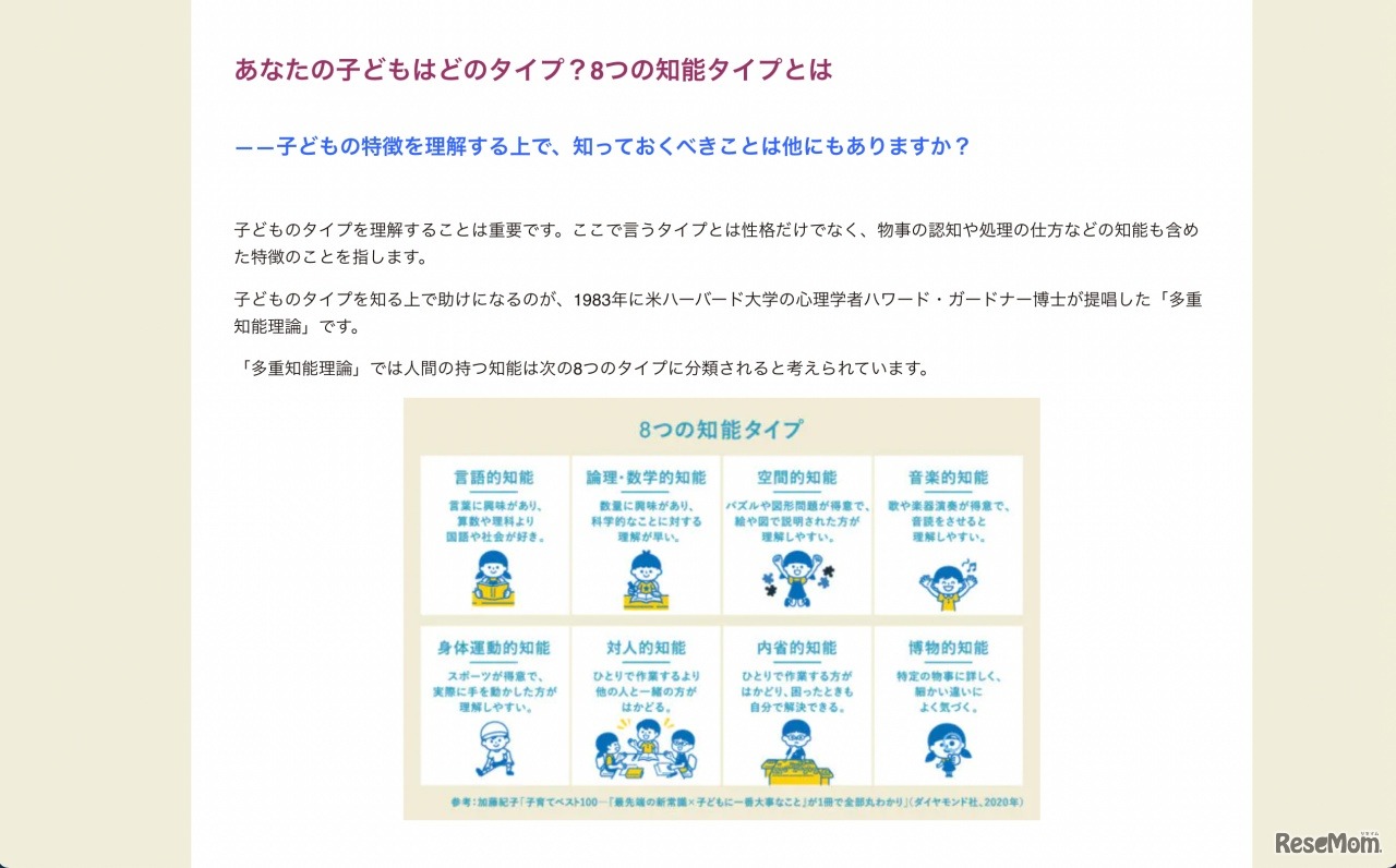 多重知能理論による8つの知能タイプ