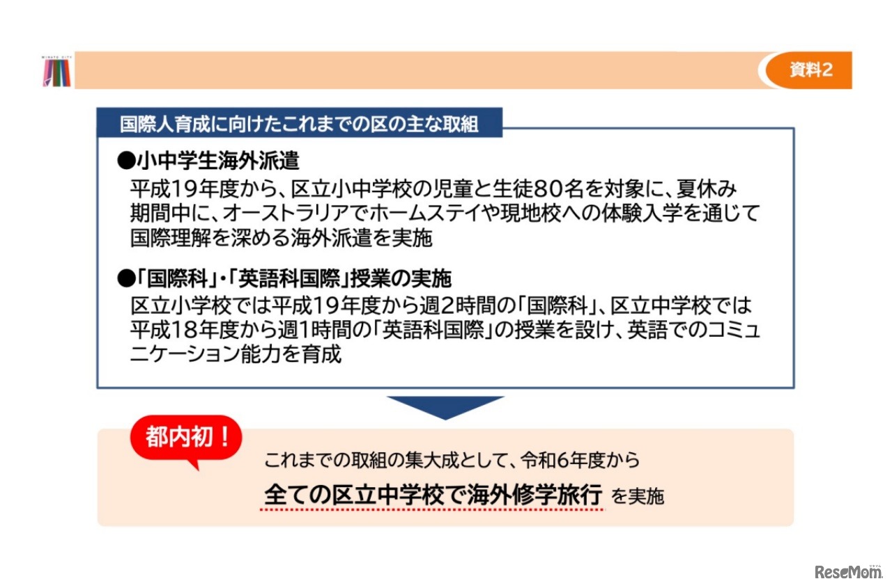 都内初、全区立中学校で海外修学旅行を実施