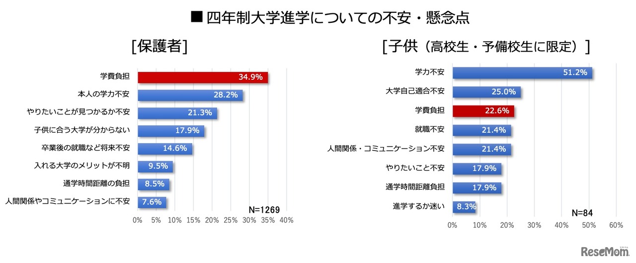 四年制大学進学についての不安・懸念点