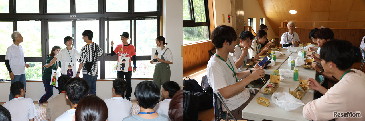 昼食前に学生は尾瀬三郎の寸劇を即興で披露。今いる場所の歴史を感じながら食事を楽しんだ