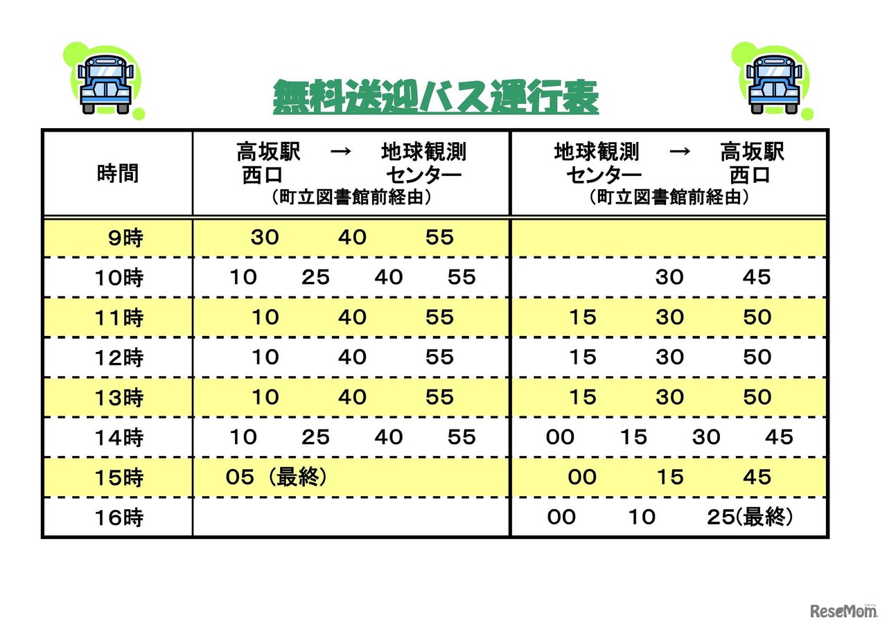無料送迎バス運行表