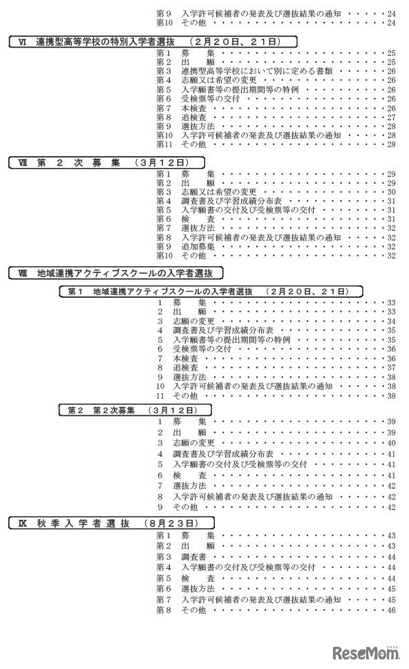 千葉県公立高等学校入学者選抜実施要項（目次）