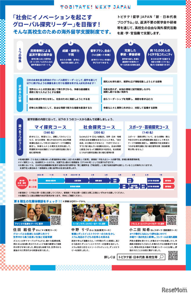 「トビタテ！留学JAPAN」の第2ステージ 「新・日本代表プログラム」募集用チラシ（高校生等）