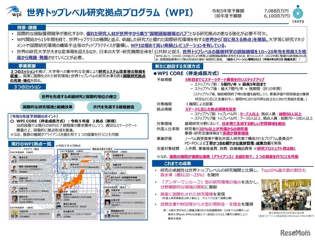 世界トップレベル研究拠点プログラム（WPI）