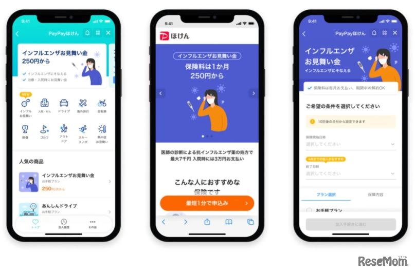操作画面・インフルエンザお見舞い金