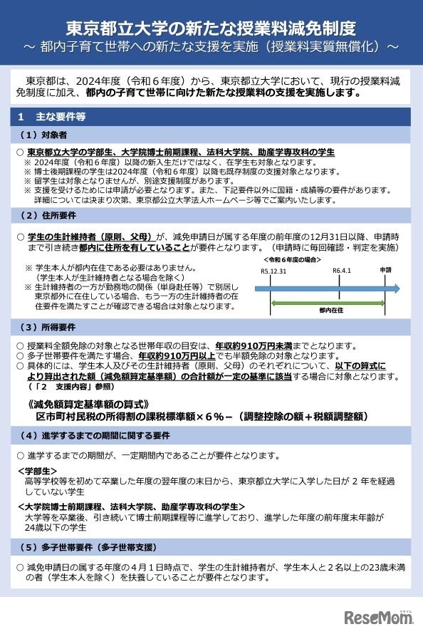 東京都立大学の新たな授業料減免制度