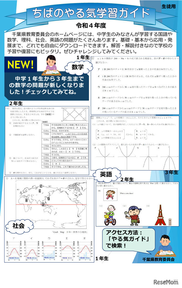 「ちばのやる気学習ガイド」リーフレット（生徒用）