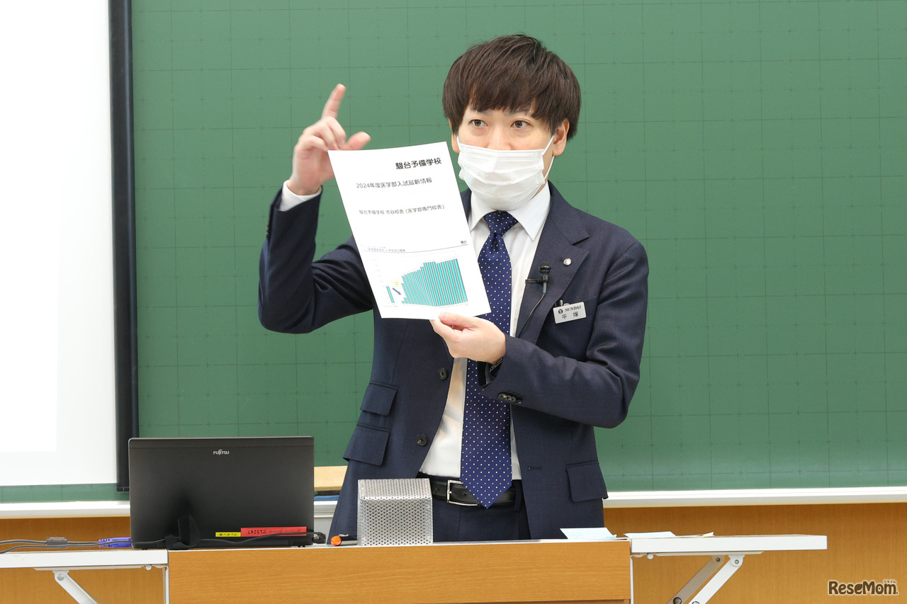 駿台予備学校 医学部専門校舎 市谷校舎で開催された「2023医学部受験生応援フェア」のようす。「2024年度医学部入試最新情報」に登壇した駿台予備学校市谷校舎 高卒クラス担任の平塚久雄氏
