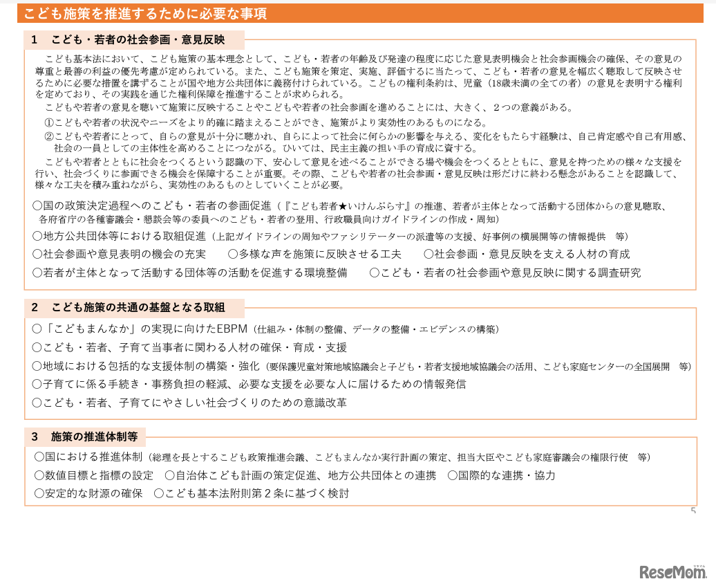 答申「今後5年程度を見据えたこども施策の基本的な方針と重要事項等～こども大綱の策定に向けて～」