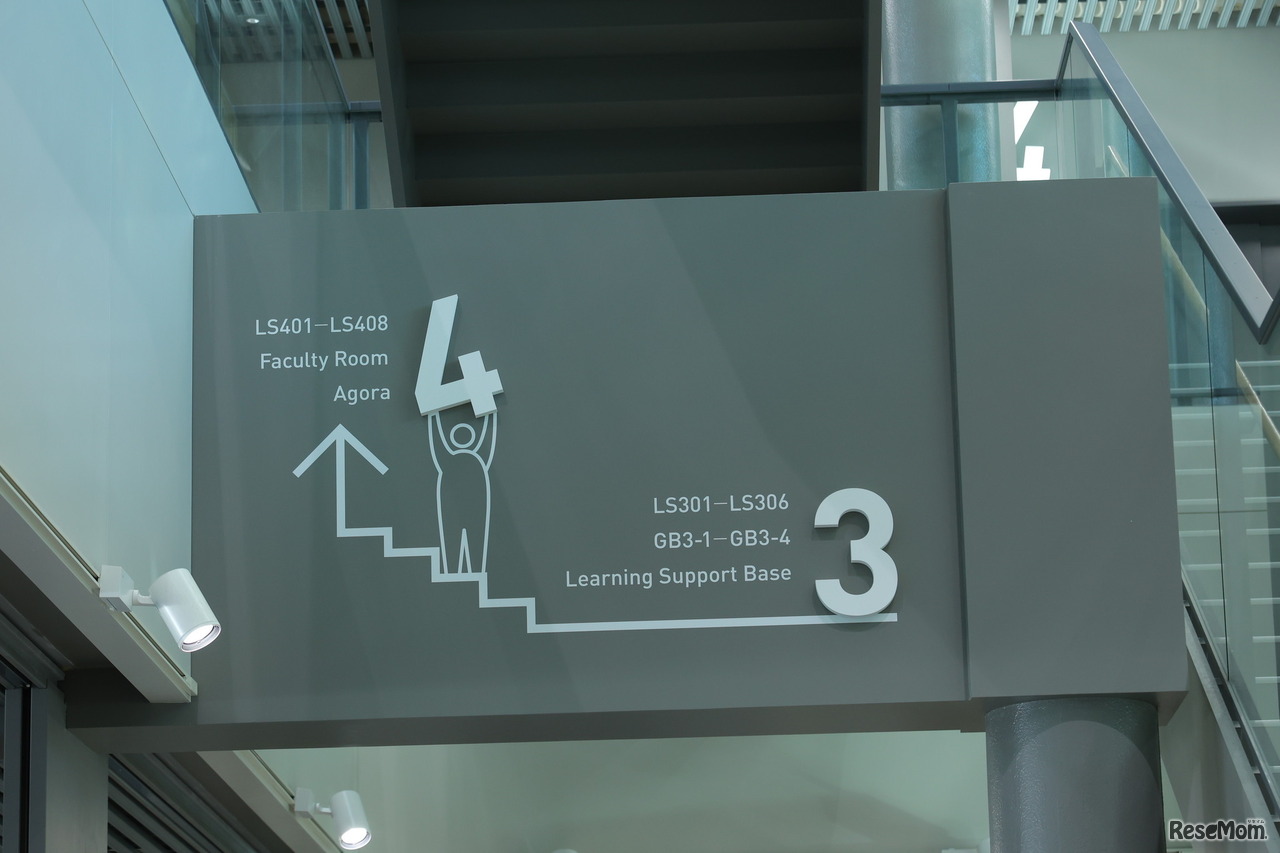 校舎内の案内表示。かわいらしい表示が目を引く。