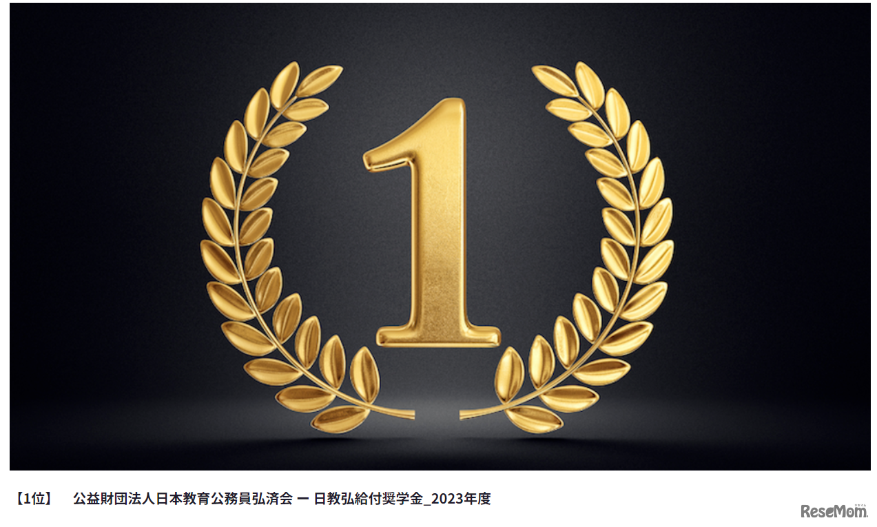 1位は日本教育公務員弘済会「日教弘給付奨学金_2023年度」