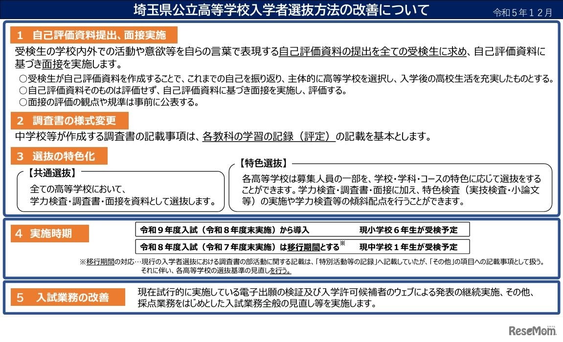 埼玉県公立高等学校入学者選抜方法の改善について