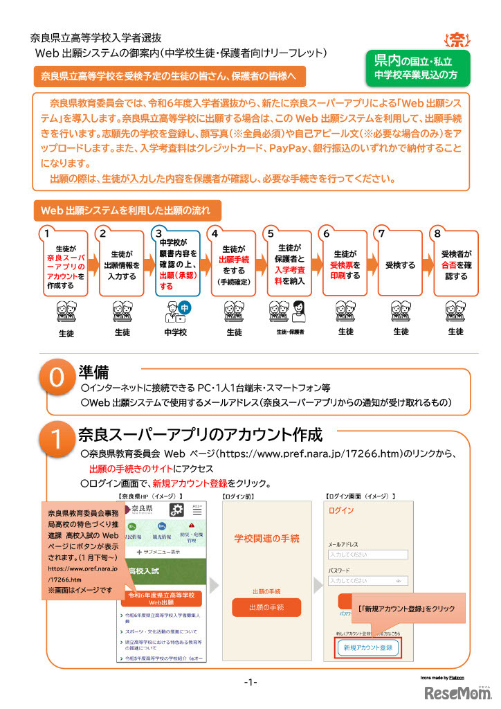 中学校生徒・保護者向けリーフレット（奈良県内の国立・私立中学校卒業見込みの者向け）