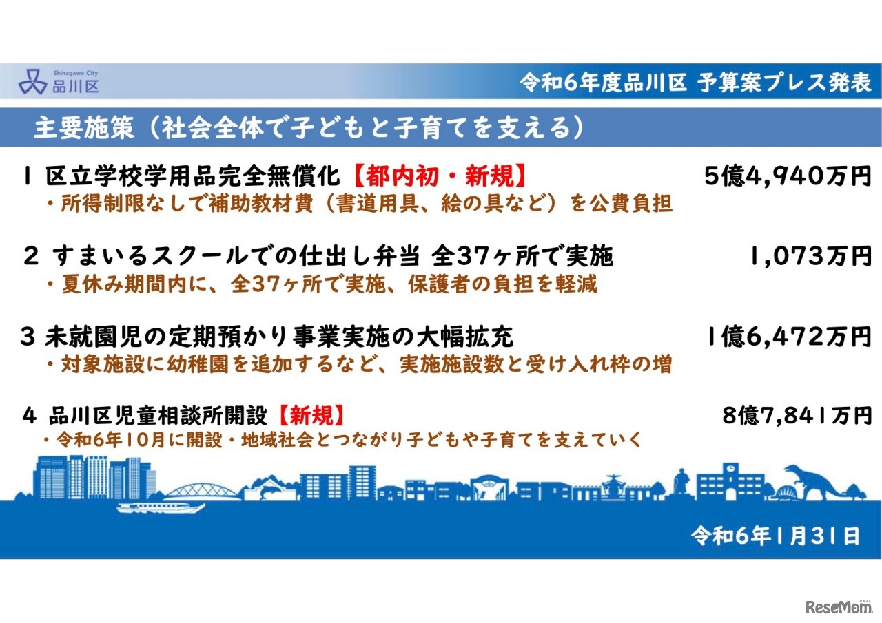 品川区：ウェルビーイング予算「社会全体で子どもと子育てを支える」主要施策