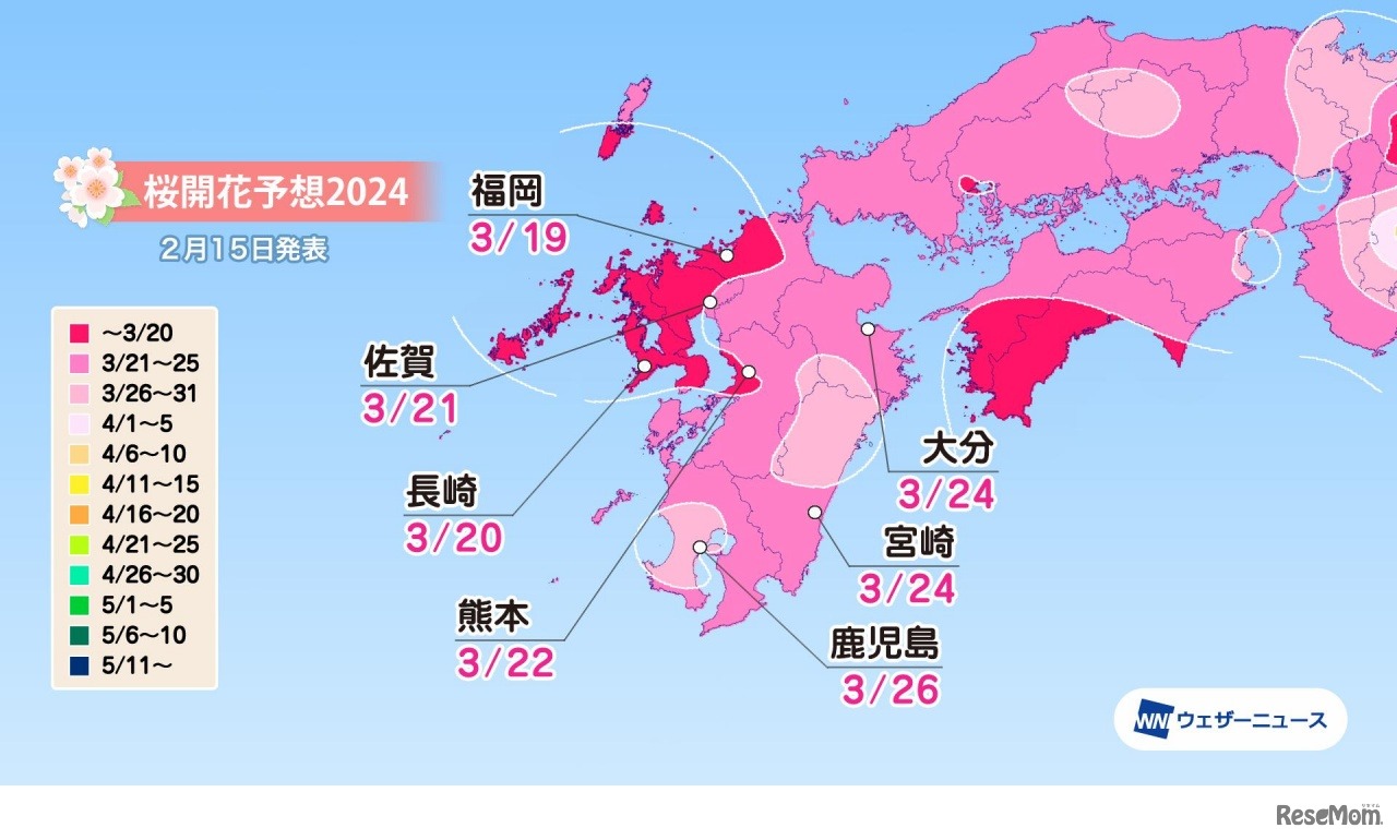 九州の桜開花予想