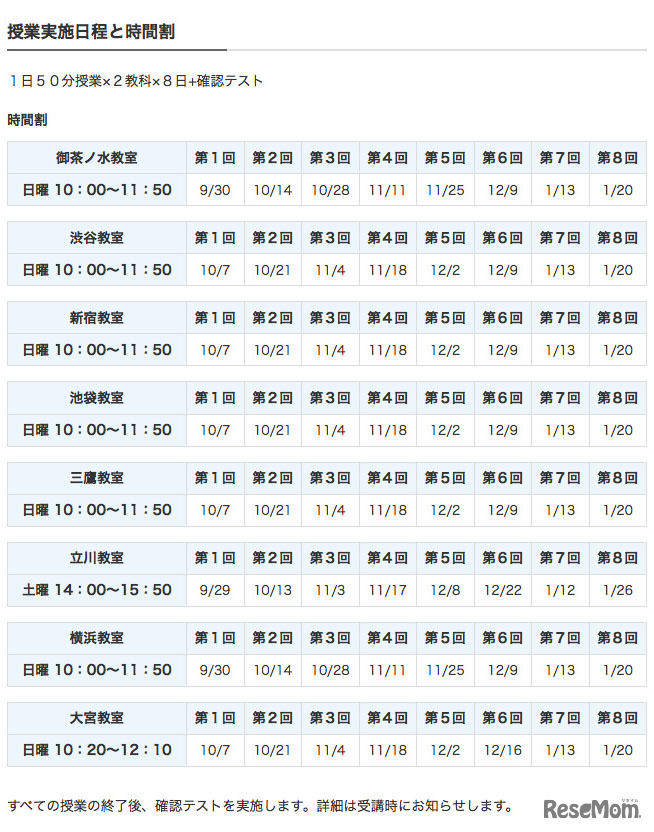 授業実施日程と時間割