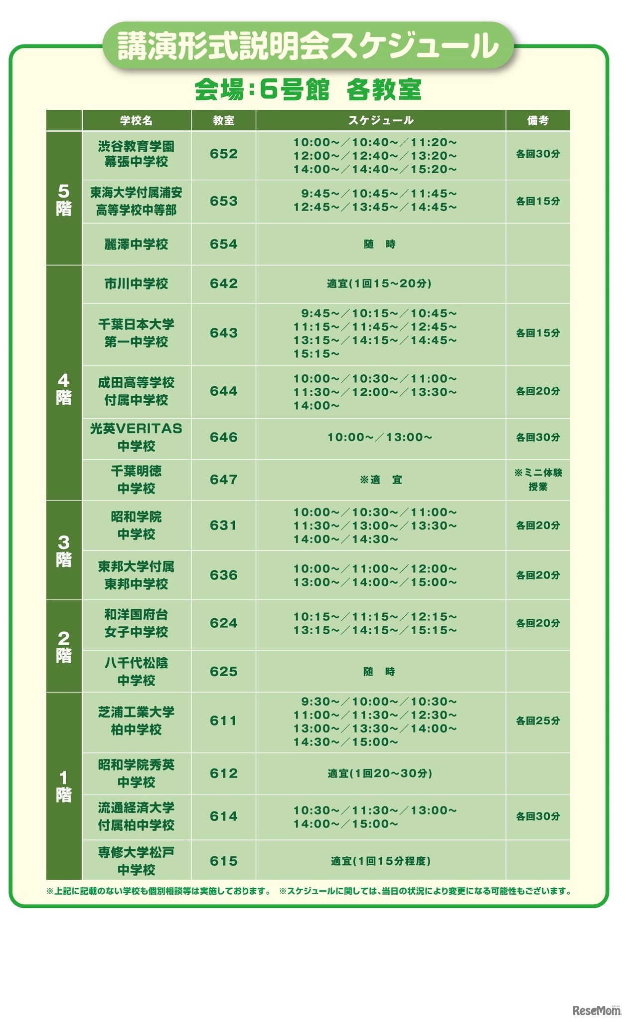 講演形式説明会スケジュール