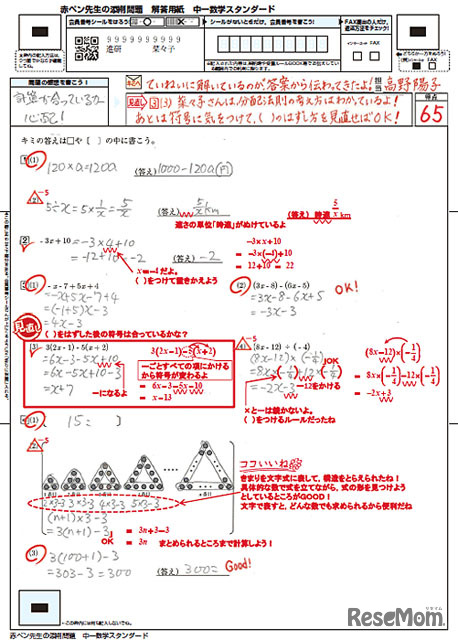 赤ペン先生の添削指導・解答用紙