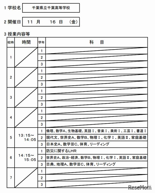 千葉県立千葉高校の公開日